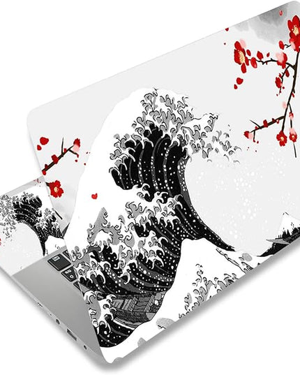 Laptop Skin Sticker Decal,12" 13" 13.3" 14" 15" 15.4" 15.6 inch Laptop Vinyl Skin Sticker Cover Art Protector Notebook PC (2 Wrist Pad Skins Included), Waterproof Removable, Black Wave of Kanagawa