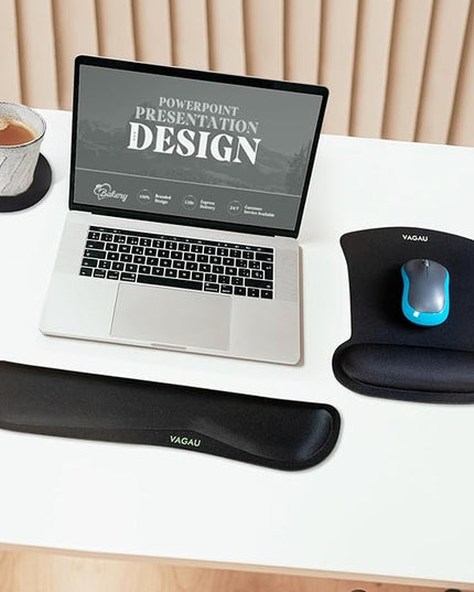 VAGAU Premium Keyboard Wrist Rest and Mouse Pad Wrist Support, Ergonomic Memory Foam Set for Office, Laptop, Mac, Computer and Gaming, Comfortable Typing &Wrist Pain Relief (C-Black)