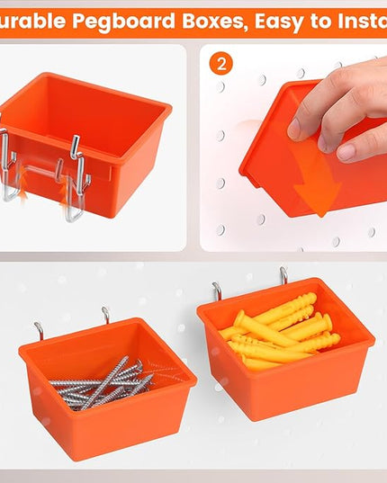 Pegboard Organizer Accessories Kit 155 PCS, Peg Board Hooks Assortment with Bins, Baskets for 1/4 inch Pegboard Wall Organizer, Garage Organization, Workbench, Craft Room, Hanging Tools