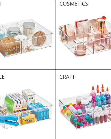 mDesign Plastic 6 Compartment Dresser Drawer Divided Organizer Bin for Scarves, Socks, Bras, Hair Ties, Belts, Underwear - Closet Shelf Storage Organization, Lumiere Collection, Clear