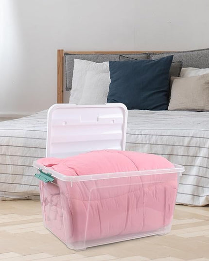 Readsky 85 Quart (21 Gallon) Clear Plastic Storage Bins with Wheels, Large Latching Boxes with Lids, 4 Packs