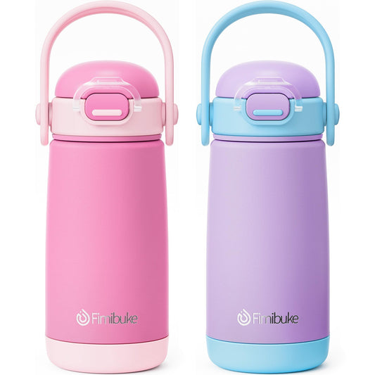 Fimibuke Toddler Water Bottle, 14oz Kids Insulated Cups with Straw Lid