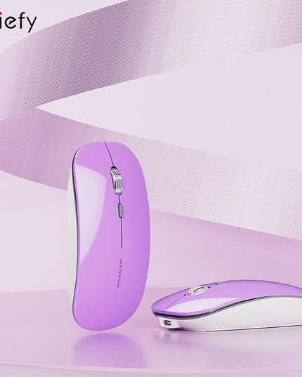 Uciefy Q5 Slim Rechargeable Wireless Mouse, 2.4G Portable Optical Silent Ultra Thin Wireless Computer Mouse with USB Receiver and Type C Adapter, Compatible with PC, Laptop, Desktop (Purple)