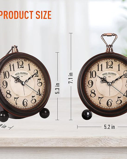 RODH Battery Alarm Clock,Night Light,Vintage Hangable Super Silent Non Ticking Analog Table Clock for Bedroom Bedside, Desk,Shelf