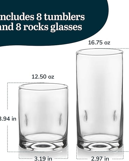 Libbey Impressions 16-Piece Tumbler and Rocks Glass Set