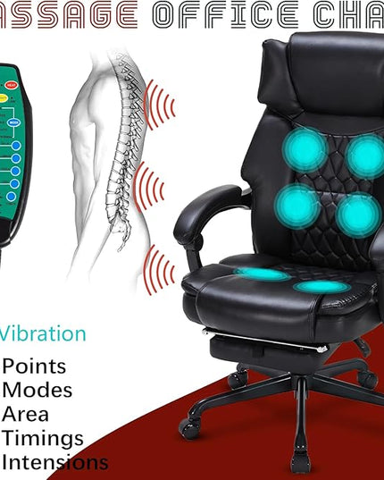 Massage Office Chair with Foot Rest 6 Points Vibration and Heat Home Office Desk Chairs for Heavy People 400lbs Reclining Managerial Chairs Ergonomic Executive Chair (Black)