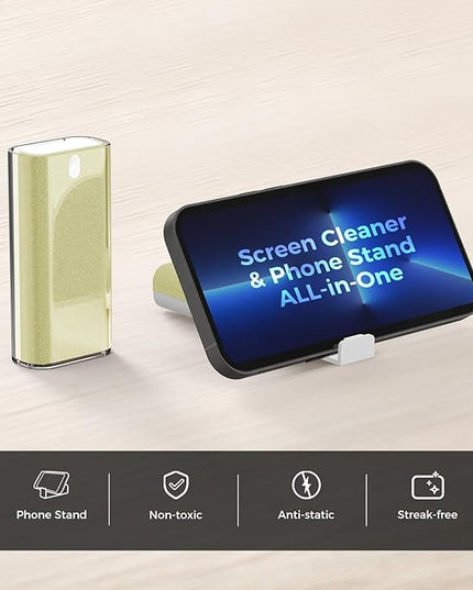 CLICK CLEAN Touchscreen Mist Cleaner, Screen Cleaner, All in One Screen Cleaner Spray with Microfiber and Phone Stand for All Phones, Laptop and Tablet Screens (Beige)
