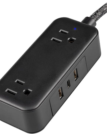 Philips 2-Outlet Extension Cord, 1 USB-C, 2 Type-A Ports, Braided Extension Cord with Multiple Outlets, Flat Plug Power Strip, Power Strip with USB Ports, ETL Listed, Black, SPS3564B/37