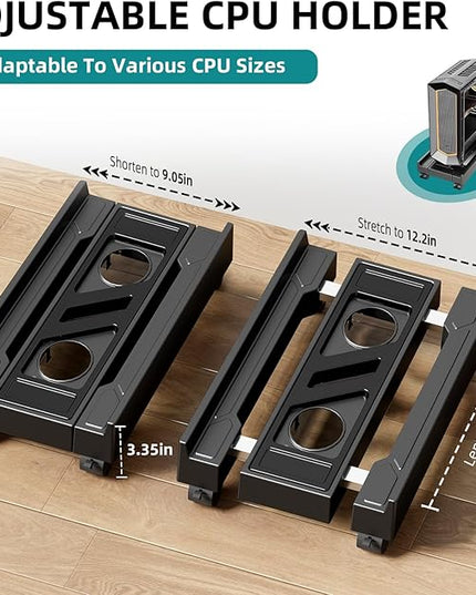 Adjustable Computer Tower Stand, Mobile CPU Stand with 4 Rolling Caster Wheels, Under Desk CPU Holder PC Floor Cart PC Riser for Gamers and Students (Standard model)