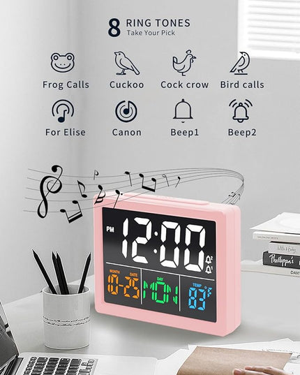 Digital Alarm Clock, with 5.5" Large LED Time Display, Adjustable Alarm Volume, 6 Level Brightness, Alarm Settings, USB Charger, Temperature Detect, Snooze, Clocks for Bedroom, Bedside, Desk, Pink