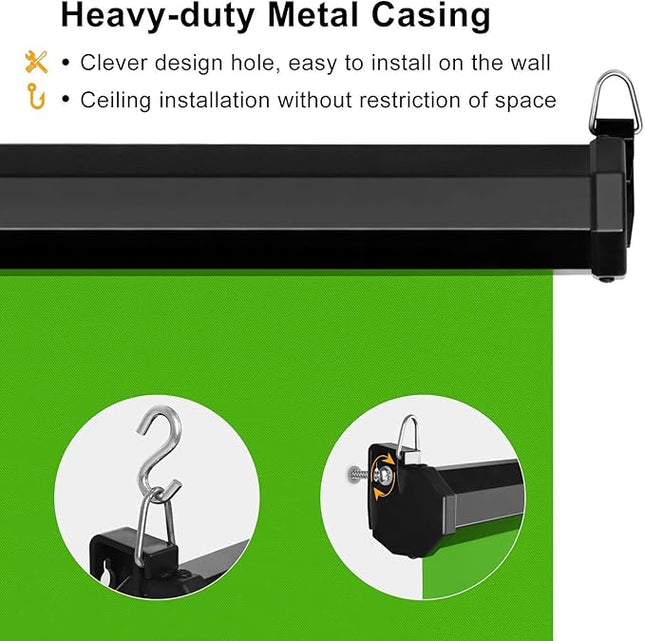 EMART 75 x 79in Retractable Green Screen, Chroma Key Panel Pull Down Auto-Locking and Self-Rewinding, Collapsible Wrinkle-Resistant Chromakey Backdrop for Zoom, Streaming, Photographic Studio