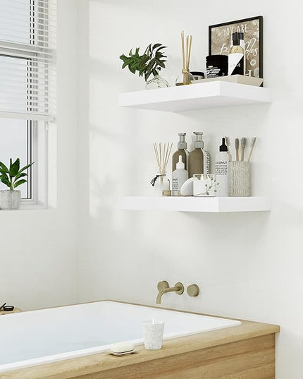 Heimlove 12" Deep White Floating Shelves for Wall, 24 Inch Wall Shelf Bathroom Shelves Set of 1, Mounted Shelves for Books Living Room Laundry Room Bedroom Kitchen Home Office