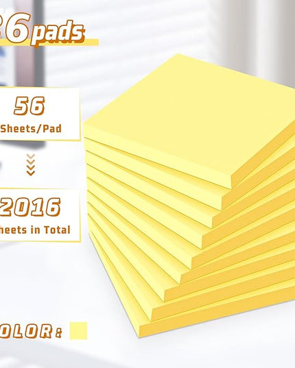 (36 Pack) Sticky Notes 3x3 in Post, Yellow Self-Stick Note Pads it, Strong Adhesive, Easy to Post for Home, Office, Notebook