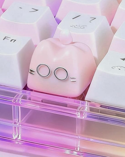 Artisan Keycaps, Cute Cat Custom Key Caps for MX Mechanical Keyboard, Resin Handmade 1U Replacement for Esc Arrow Keys (Pink cat)
