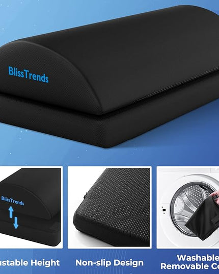 BlissTrends Foot Rest for Under Desk at Work-Versatile Foot Stool with Washable Cover-Comfortable Footrest with 2 Adjustable Heights for Car,Home and Office to Relieve Back,Lumbar,Knee Pain-Black Long