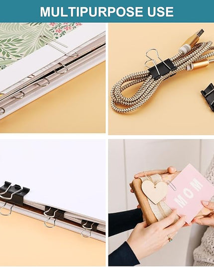 360 Pcs Paper Clips and Binder Clips Assorted Sizes, Large Medium Small Size Silver Paper Clips & Black Binder Clips with Container, for Office, Home, School Supplies