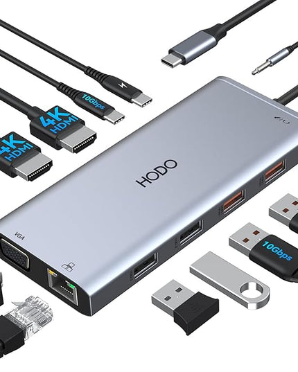 USB C Docking Station Dual Monitor for Dell HP, Laptop Docking Station 3 Monitors USB C Hub Dock to 2 HDMI 4K, VGA,Ethernet,10Gbps USB A/C Port, 100W PD Port, Audio, Type C Adapter 11 in 1 for Lenovo