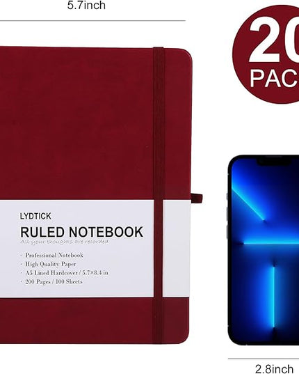 20 Pack Journals for Writing College Ruled Notebooks Journal in Bulk, Hardcover Notebooks (200Pages) for Note Talking, Lined Bullet Journals for Home School Office, 5.7"x8.4", Red