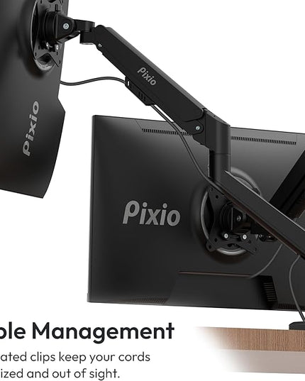 Pixio PS1D Wave Black Dual Monitor Arm Stand Desk Mount - Fits up to 32 inches Monitors and up to 19.8lbs. VESA Compatibility and Integrated Cable Management