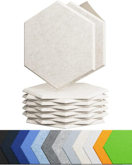 12 Pack Acoustic Panels Self Adhesive Sound Proof Foam, High Density Sound Acoustic Foam Panel, 12X10.23X0.4 Inch Hexagon Wall Panels in Home,Office,Reccording Room,Studio(Beige)