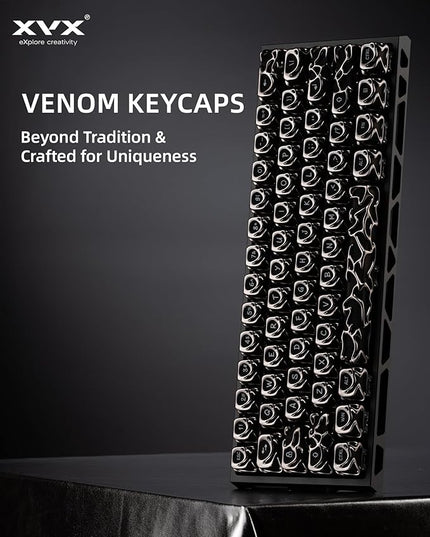 XVX Venom Keycap 60 75 100 Percent, Translucency Keyboard Keycaps w/Hollowed-out Design, ABS+PC Material Keycaps, MOA Profile Keycap, Full 120 Key Set for MX Mechanical Gaming Keyboards (Silver)