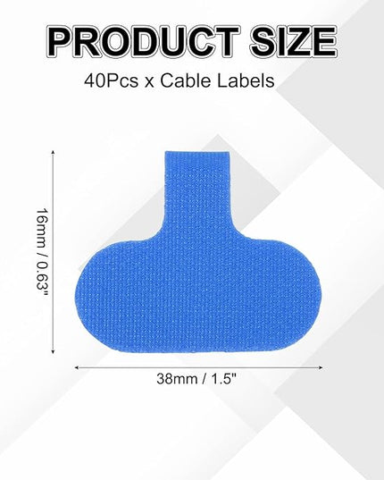 uxcell Cable Labels, 40Pcs Waterproof Cable Tag Writable Wire Labels Self-Adhesive Wire Tags Reusable Hook & Loop for Electronics Computer Cord Management Identification, Blue