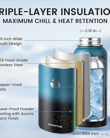 32oz Insulated Water Bottle, Triple Wall Vacuum Stainless Steel Water Bottles - Keeps Cold 48H, Reusable Metal water flask Jug for Gym, Sports, Camping, Hiking,Travel, Starry Sky-Indigo/Black