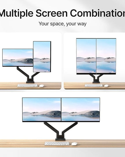 monTEK Dual Monitor Mount Monitor Arms for 2 Monitors for 17 to 35 Inch Curved Screen Holds 35 Lbs Adjustable Heavy Duty Monitor Desk Mount Cable Management, VESA 75/100mm,MA1007BK-D
