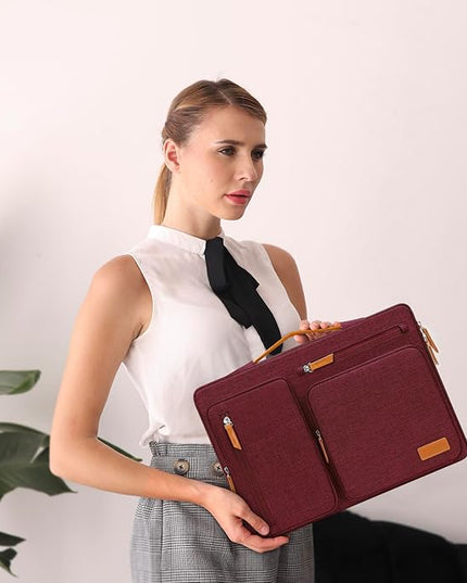 MOSISO 360 Protective Laptop Case 15 inch, 15 inch Laptop Sleeve Compatible with MacBook Air M4 M3 M2 2025 2024 2023, Dell XPS Plus, Side Open Carrying Case with 4 Zipper Pockets&Handle, Wine Red