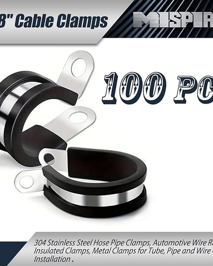 MISPIRE 5/8 Inch Rubber Cable Clamps, 100 PCS, Stainless Steel, Black