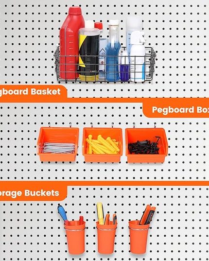 Pegboard Organizer Accessories Kit 264 PCS, Peg Board Hooks Assortment with Bins, Cups, Baskets for 1/4in Pegboard Wall Organizer, Garage Organization, Workbench, Craft Room, Hanging Tools