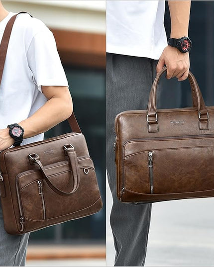 Brown Leather Laptop Bag for Men Stylish Mens Messenger Bag Durable Work Bag Practical Shoulder Bag Spacious Computer Briefcase