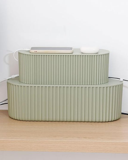 Green Cord Organizer Box, Plastic Cable Management Box with Lid, Power Strips Protector Cover Under TV and Desk for Home, Office, Bathroom, School, Wires Hider Protector for Floor (Small)