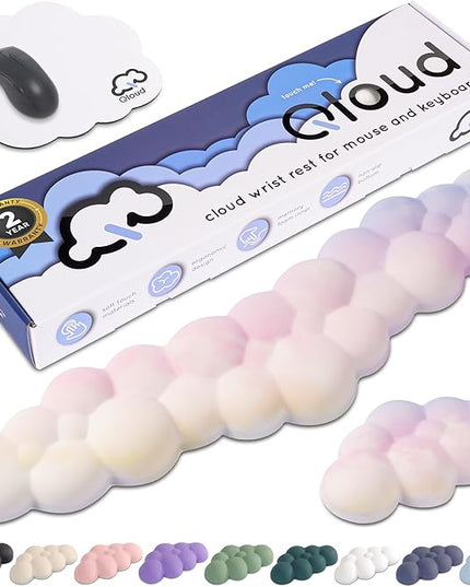Qloud Cloud Wrist Rest Keyboard Wrist Rest for Computer Keyboard Pad, Cloud Keyboard Wrist Rest, Wrist Pad for Keyboard, Memory Foam, Non Slip Base, Comes with Mouse Pad - Rainbow
