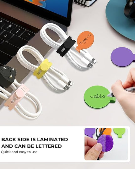 36-Pack Silicone Cable Ties and Cable Labels Sets, 24 Silicone Cord Ties+12 Identification Cord Labels，Reusable Wire tie and Wire Tags for Cable Management (Black+White)