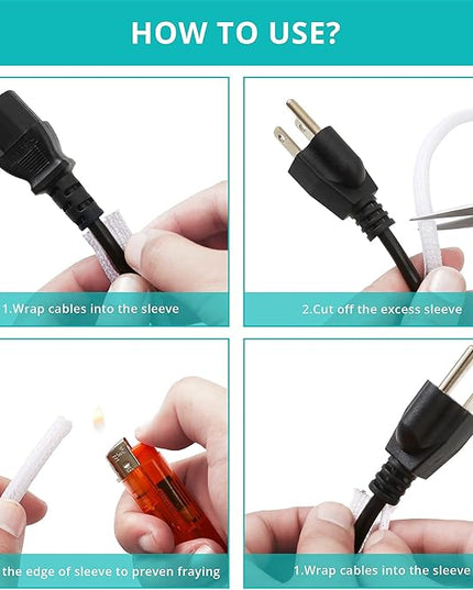 20ft - 1/4 inch White Cable Sleeve, Cable Organizer for Desk PC TV Computer, Wire Protector Cable Wrap Cover, Cord Management for Home Office