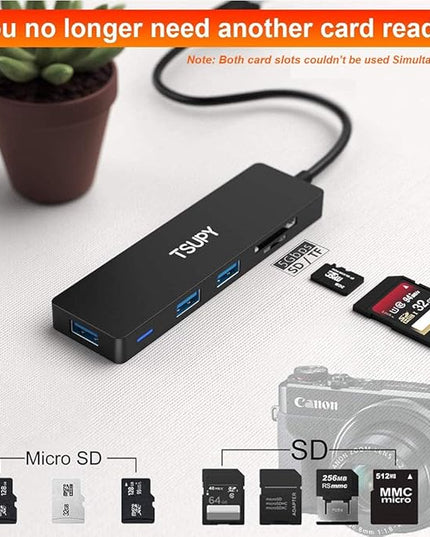 USB Hub 3.0, TSUPY 5 in 1 Multiport Adapter USB 3.0 Hub with SD Micro SD Card Reader, 3 USB 3.0 Ports Compatible for Laptop, MacBook, PC, Printer,Surface Pro, USB Flash Drives