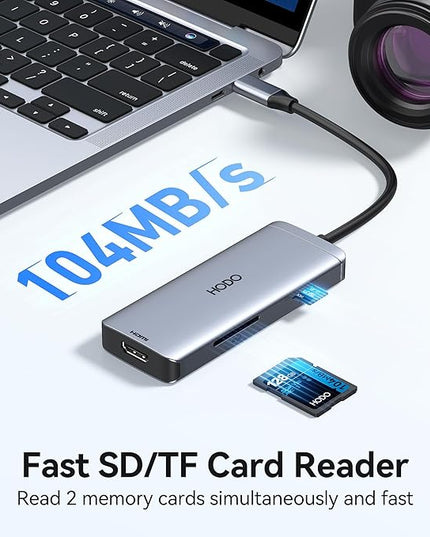 USB-C Hub Multiport Adapter for MacBook Air/Pro - 6 in 1 HDMI Dongle with 4K, USB 3.0 Ports, SD/TF Card Reader for MacBook m1/m2/m3/m4, Dell XPS, HP, Lenovo, Surface and Other Type-C Devices