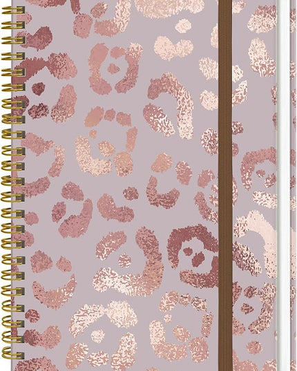 Spiral Journal Notebook, A5 Cute Notebooks for Women Men, College Ruled Hardcover Notebook for Work & Note Taking, 60 Pages Double-Wire Journals for Writing, Pink Glitter Leopard