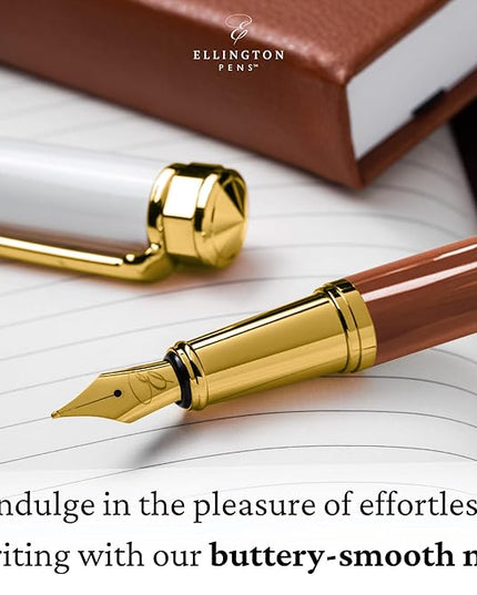 Ellington Pens Luxury Fountain Pen Set - Extra Fine Nib - Includes 3 Ink Cartridges, Refillable Ink Converter, Gift Box - Fountain Pens For Writing, Calligraphy, Journaling, Sketching (Ivory Suede)