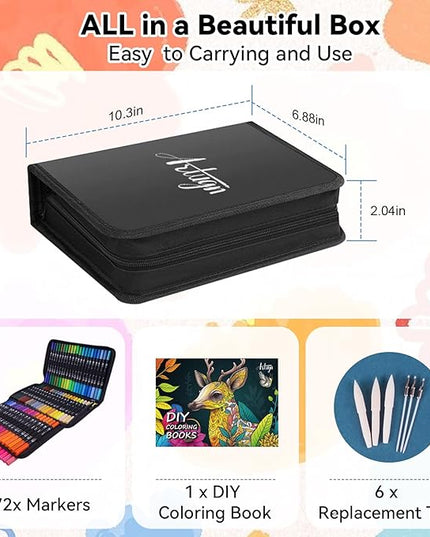 Dual Markers Brush Pens for Adult Coloring Books, 72 Colors Art Marker Set with Fine & Brush Tip Pen for Bullet Journaling, Coloring, Drawing, Hand Lettering, Calligraphy, Art Supplies