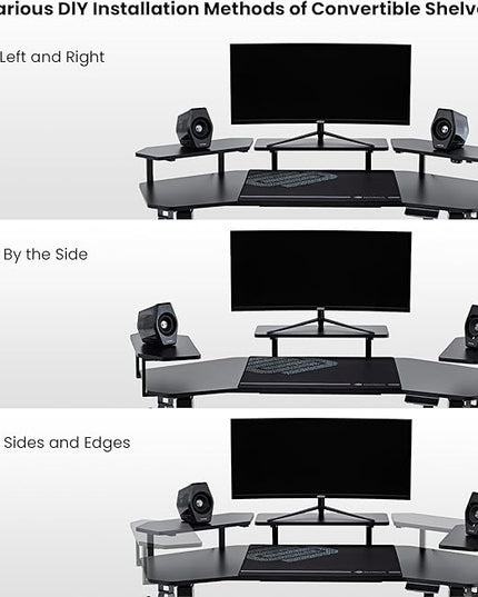 EUREKA ERGONOMIC Aero 55 Inch W Shaped Electric Standing Desk, Height Adjustable Computer Gaming Desk with LED Monitor Shelf, Mouse Pad, Headphone Hook, Cup Holder, Carbon Black