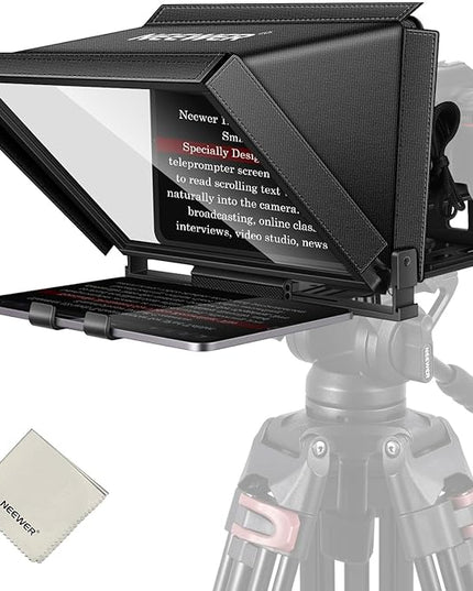 NEEWER X12 14" Aluminum Alloy Teleprompter Compatible with iPhone iPad DSLR Cameras Phone Tablet with Remote Control Carry Case Cleaning Cloth, APP Control for iOS/Android Online Teaching/Streaming