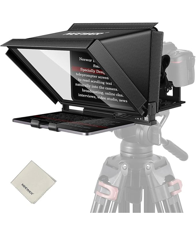NEEWER X12 14" Aluminum Alloy Teleprompter Compatible with iPhone iPad DSLR Cameras Phone Tablet with Remote Control Carry Case Cleaning Cloth, APP Control for iOS/Android Online Teaching/Streaming