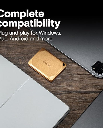Crucial X10 Pro 2TB Portable SSD, Up to 2,100MB/s Read, 2000MB/s Write, USB 3.2 USB-C, External Solid State Drive, Durable Storage for Professional Creators, Gold - CT2000X10PROSSD9D02