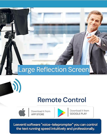 Teleprompter 4.0 12" Compatible with iPad, Tablet, Smartphone and DSLR Camera, Remote or App Control, Compatible with Android and iOS, Ideal for Video Recording, Aluminum Alloy