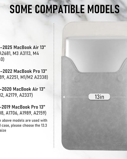 Allinside 13 inch Laptop Sleeve Case for MacBook Air 13 2018-2025/MacBook Pro 13 2016-2022, Waterproof PU Leather Laptop Sleeve Bag Protective Vertical Case Cover, Gray
