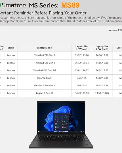Smatree MS89 Hard EVA Protective Sleeve with Stand Compatible for 16inch Lenovo ThinkBook 16 Gen 8, 15inch Lenovo Legion 5i/5 Gen 10, 16inch ThinkPad E16/L16/T16, IdeaPad Slim 5i/5, IdeaPad Pro 5/5i