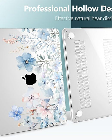 DONGKE for M4 MacBook Air 13.6 Inch Case 2025 2024 2023 2022 Model A3240 A3113 A2681 M3 M2 Chip, Plastic Hard Shell Case Cover with Touch ID for MacBook Air 13 Inch M4 - Blue Flowers