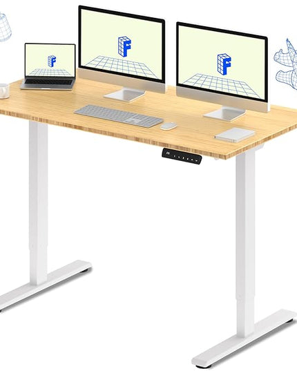 FLEXISPOT E3 Bamboo Dual Motor 60 x 30 Electric Standing Desk Sit Stand Up Desk, Holds 220 lbs, Adjustable Height w/ Memory Presets, Solid Bamboo Desktop & White Frame, Ships in 2 Boxes